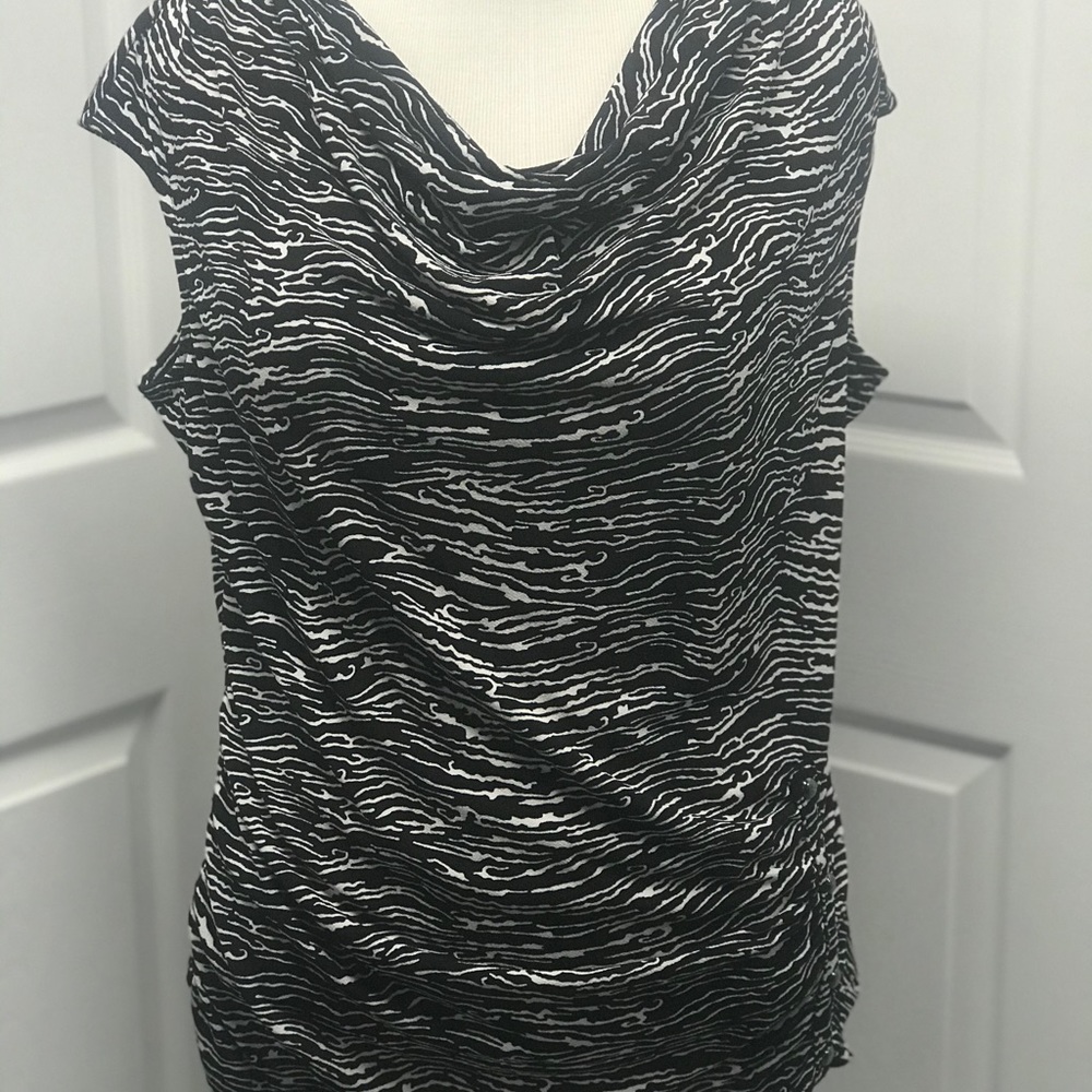 Worthington Black White Cowl Neck Animal Print Top 1X